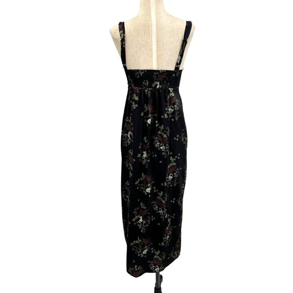 Urban Outfitters Mikayla Floral Midi Dress Cat Print Satin Black Size Small - Picture 11 of 15